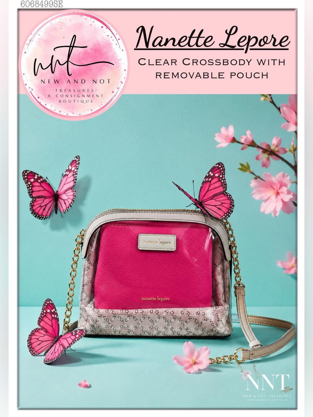 Nanette Lepore Clear Crossbody Bag Pink Removable Pouch Gold Chain Stadium NEW
